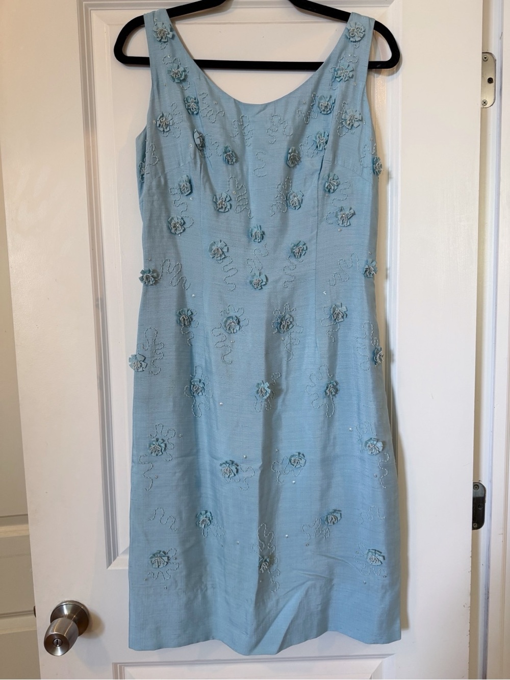 Vintage 60s Beaded Blue Sleeveless Dress